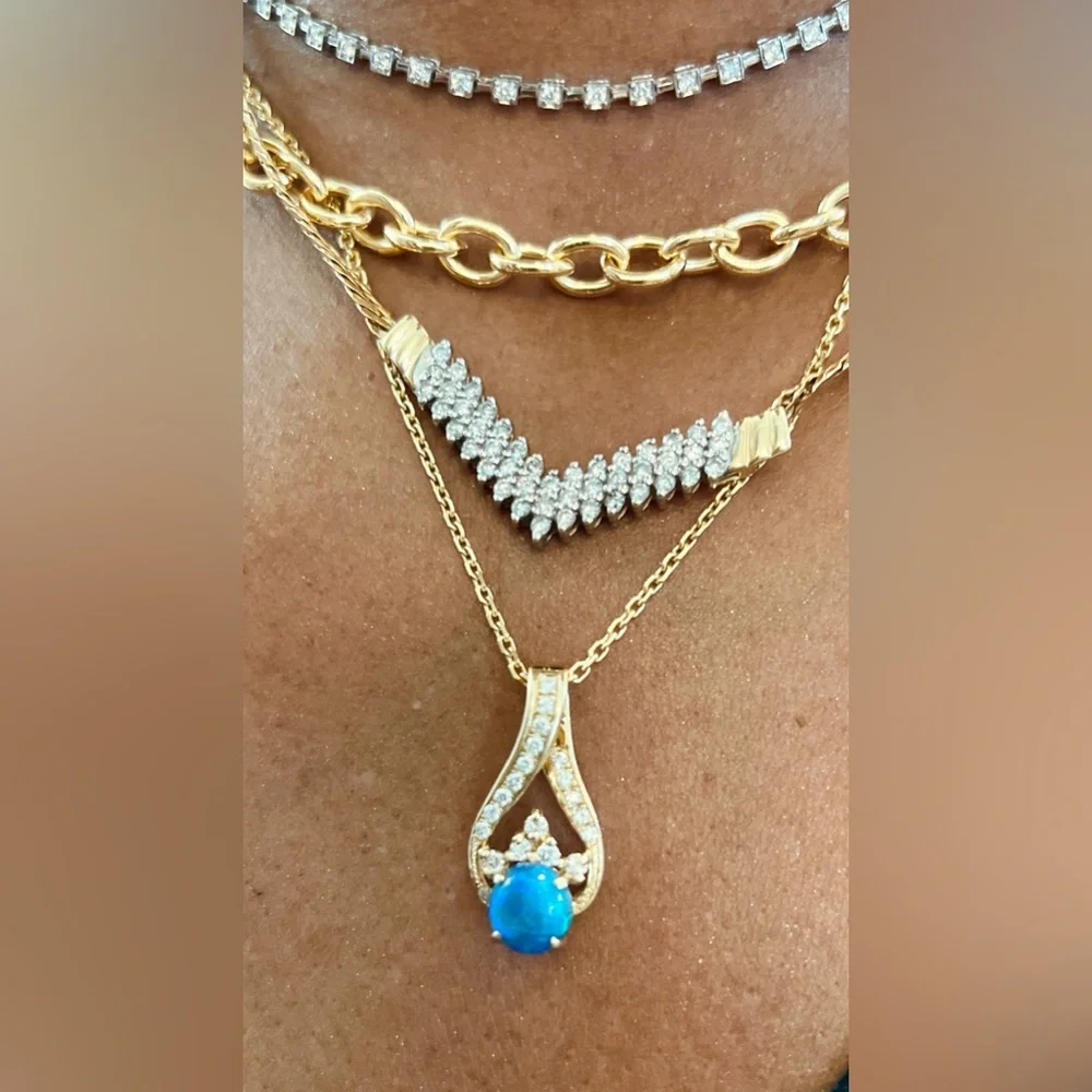 🎇 Black Opal & Diamond 14K Gold Pendant 💚🩵 - Picture 13 of 16